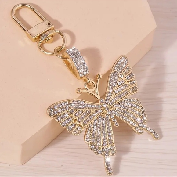 1pc Shiny Rhinestone Butterfly Keychain Cute Animal Alloy Key Chain Ring Bag - Picture 7 of 7